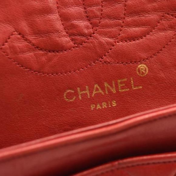 USED CHANEL Lambskin Quilted Small Double Flap Red - Picture 10 of 15